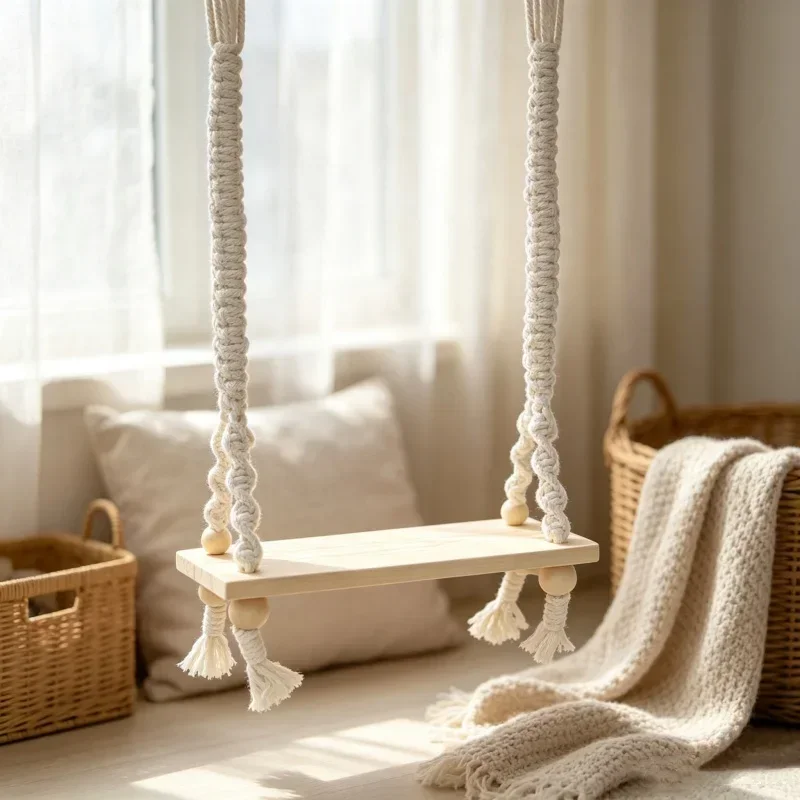 Natural Wood Macrame Swing Posing Accessory Decorative Prop For Studio Portrait Shooting Commemorative Photo Scene Arrangement