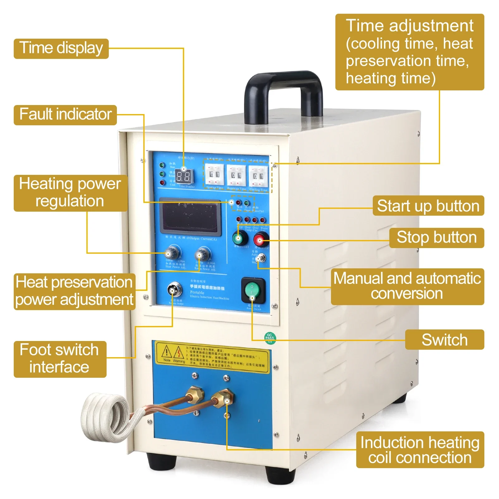 25 KW High Frequency Induction Heating Machine 380 V Three-Phase 30-100 KHz Small Welding Equipment for Copper Tube, Turning