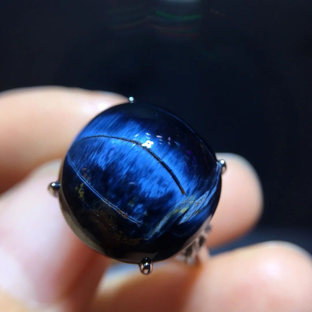 Natural Blue Pietersite Adjustable Ring Namibia 15.2/15.3mm ROund Big Size 925 Silver Pietersite Chatoyant Gemstone Ring AAAAAA