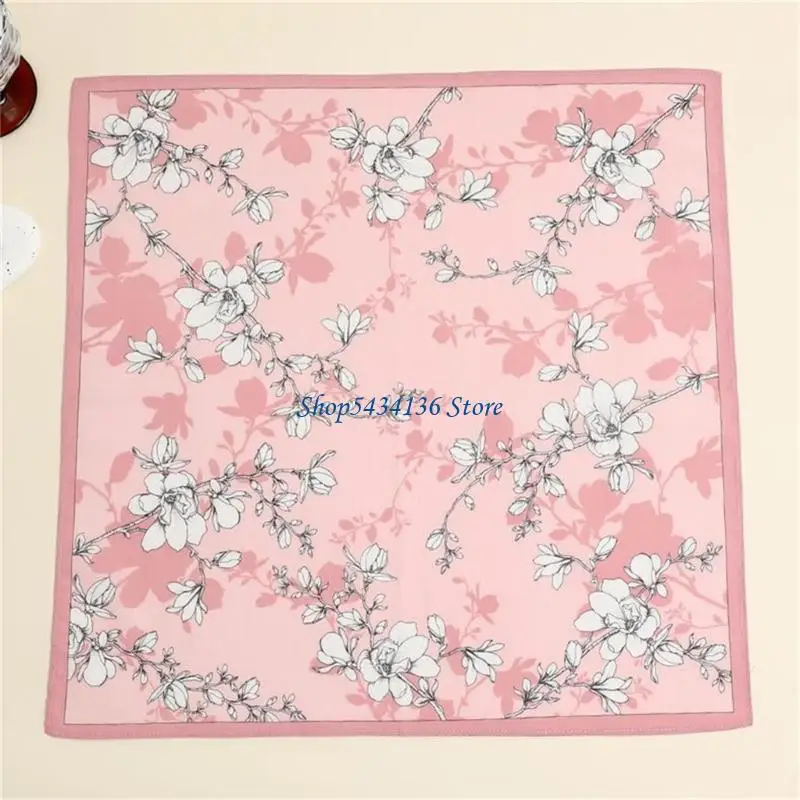 

H7ED 1PC Cotton Florals Women Hankies Printing Flower Hanky Handkerchief
