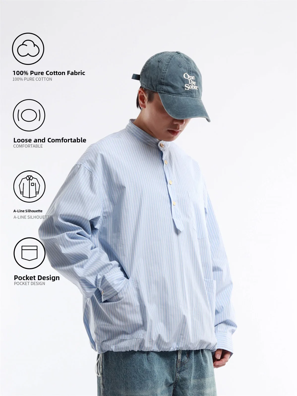 Retro Japanese Style Casual Striped Patchwork Stand Collar Long Sleeve Shirt Lightweight Cityboy Outerwear Cotton Youth Fashion