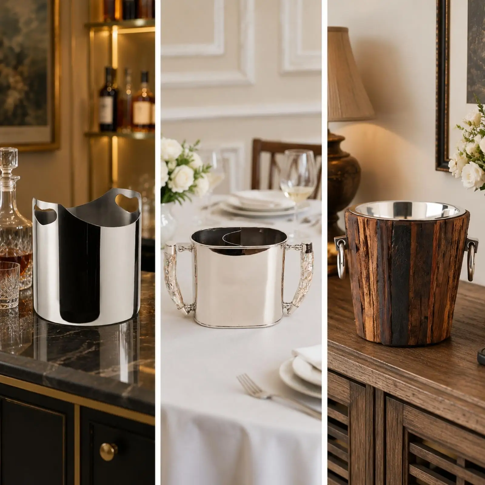 Stylish Tabletop Wine Cooler Bucket Reflective Ornamental Beverage Holder with Carrying Handles for Entertaining Spaces