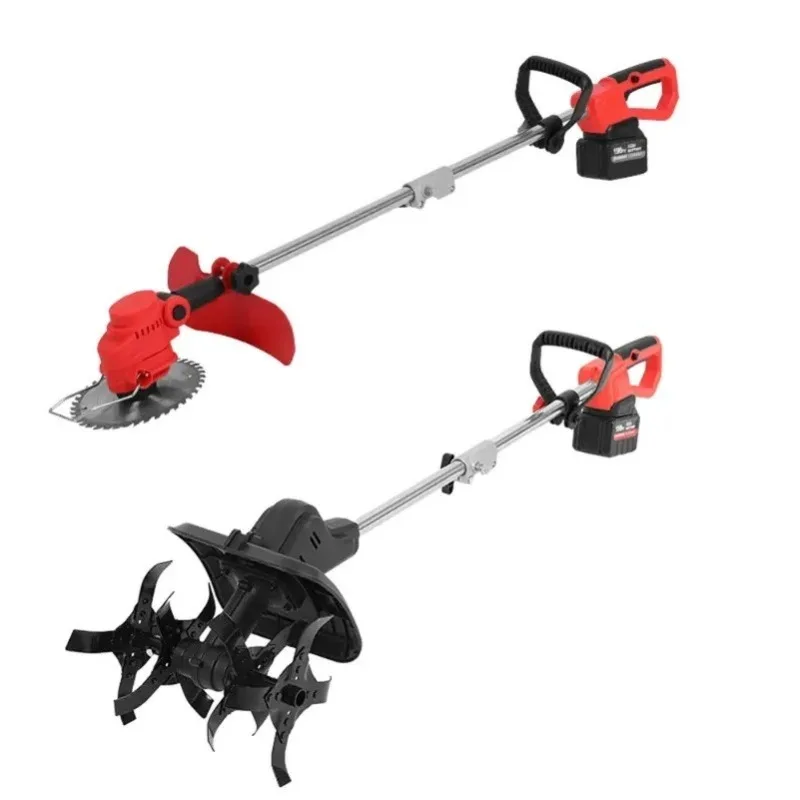 Two batteries Model Electric Lawn Mower Household Lithium Battery Micro-Tiller Soil Turning Tool Weeding Rotary Tiller Scarifier