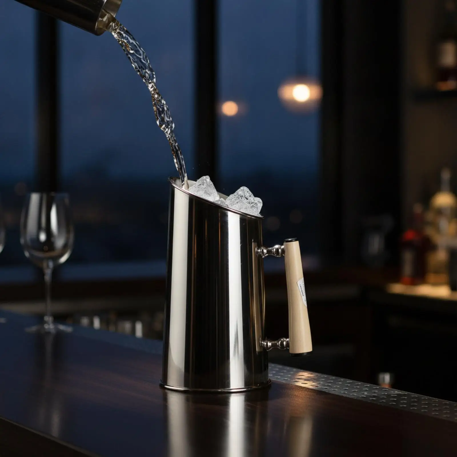Bone Handle Barware Premium Stainless Steel Tools with Tray Ice Bucket Secure Lid Elegant Display for Dining Room