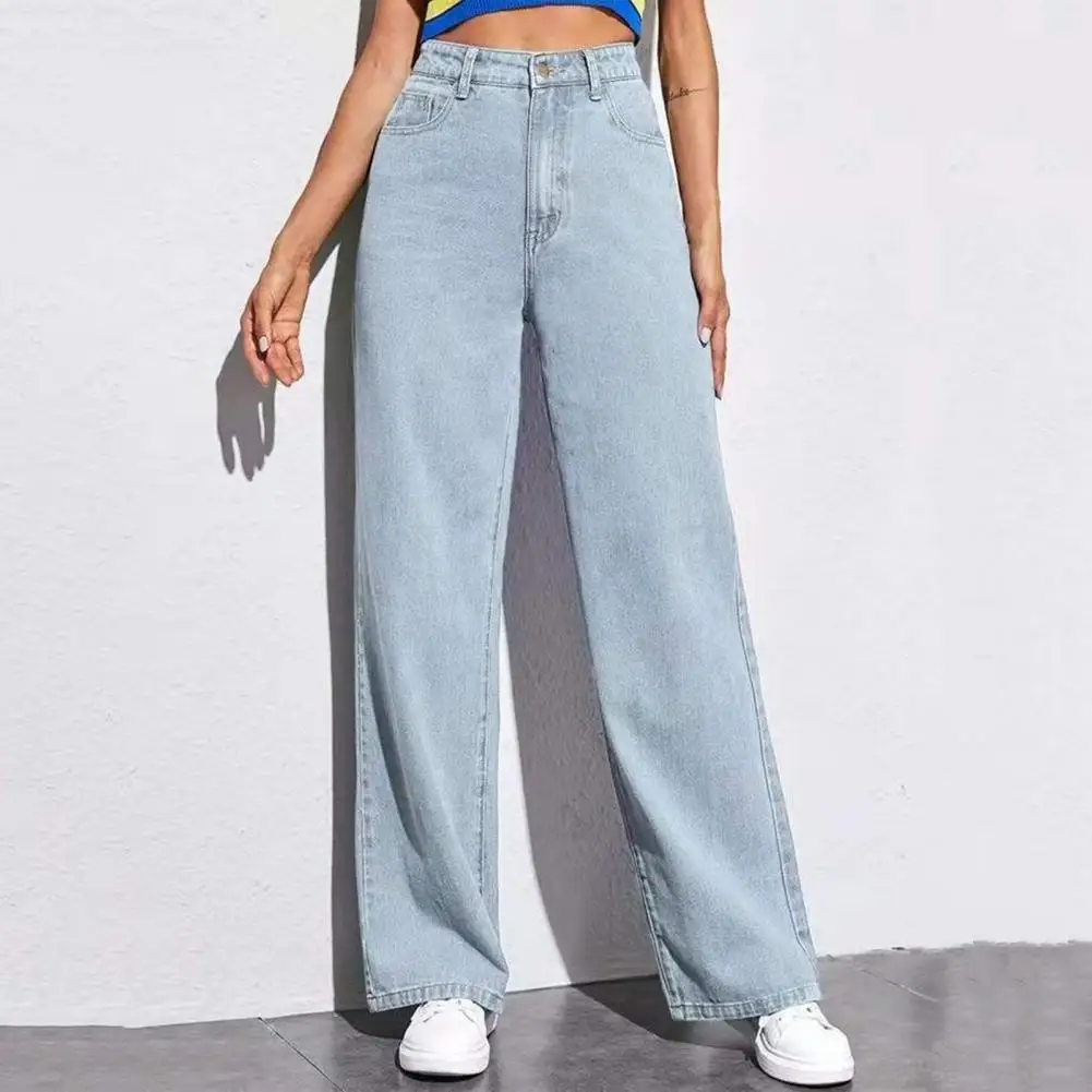 Pantalones vaqueros sueltos para mujer, diseño de cintura alta, entrepierna recta ajustable, pantalones de estilo Retro, tela de algodón, estilo informal cómodo