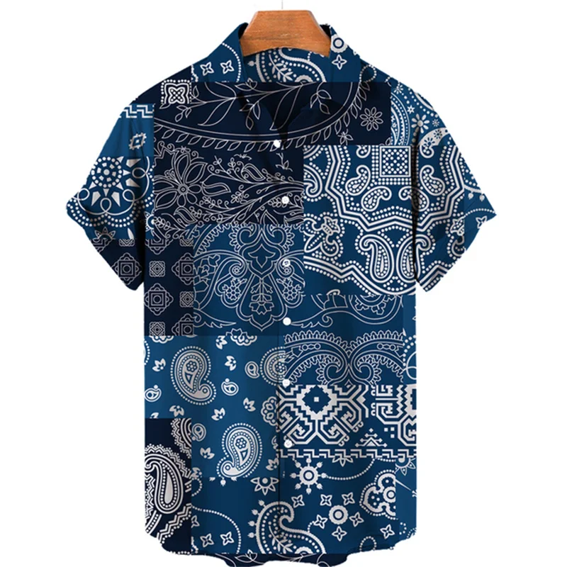 2023 Men\'s Hawaiian shirt Summer casual loose fitting shirt Men\'s breathable short sleeved 3D retro patterned beach men clothing