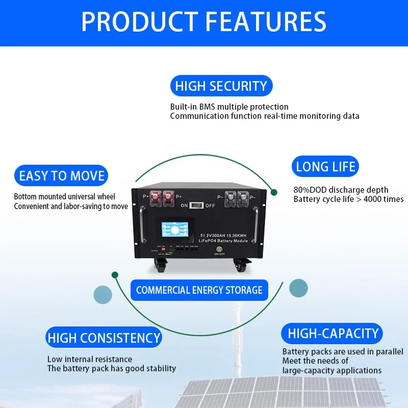 太陽光発電の家庭用電源,大容量,リチウム電池,リン酸鉄,商用,15kwh,48v,300ah