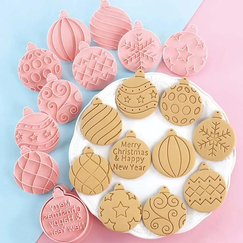 11Pcs Christmas Ornament Cookie Cutter Set  3D Embossed Ball Molds with 10 Patterns, Plastic Baking Tools for Holiday Treats view 3
