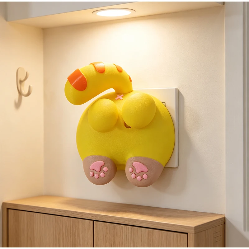 Cute Cat Butt Light Switch Cover Decor 3D Switch Panel Joystick Frame Wall Control Panel Protector Home Wall Decoration Sticker view 2