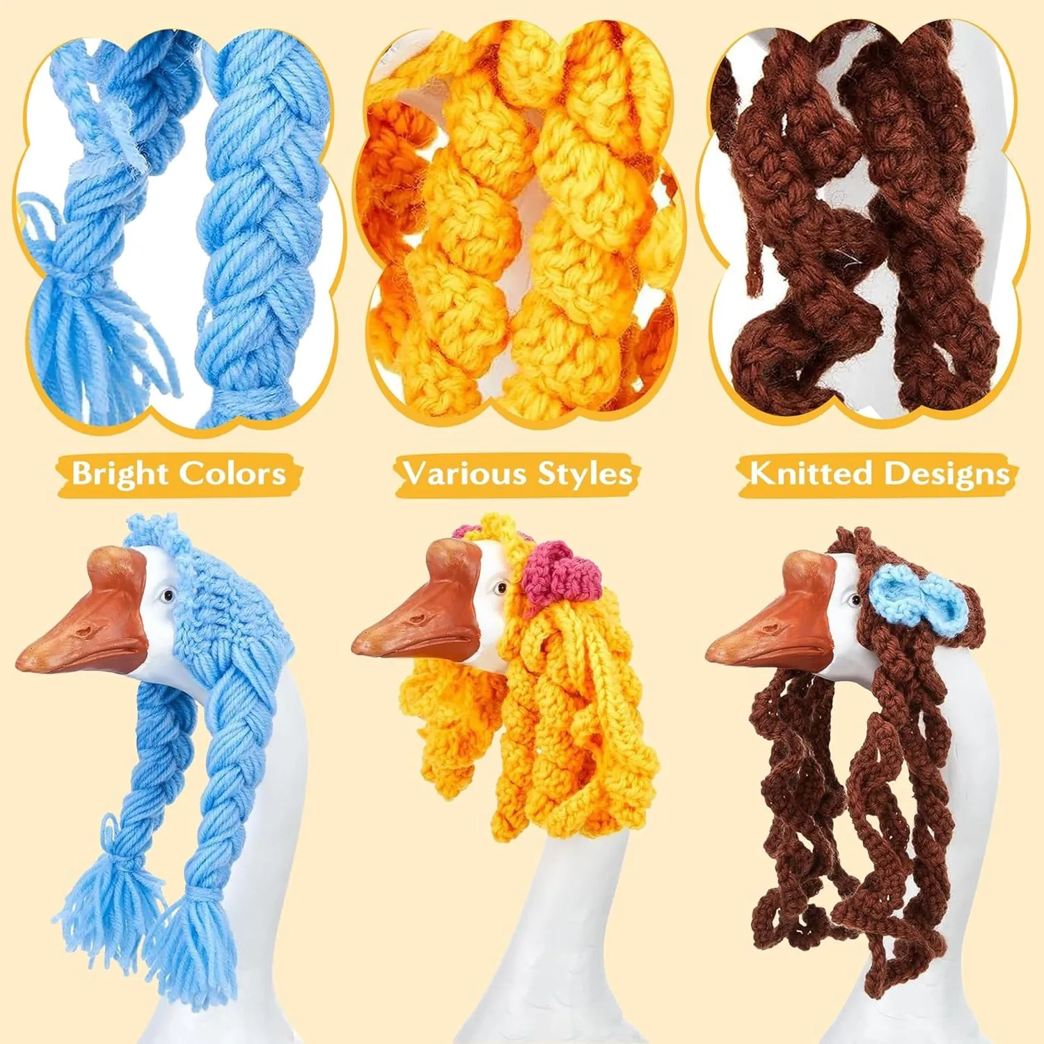 Porch Goose Cotton Thread Wig for Garden Decoration  Knitting Cute Goose's Braid Wig For 17/23 Inch Statue Goose Outfit Patio