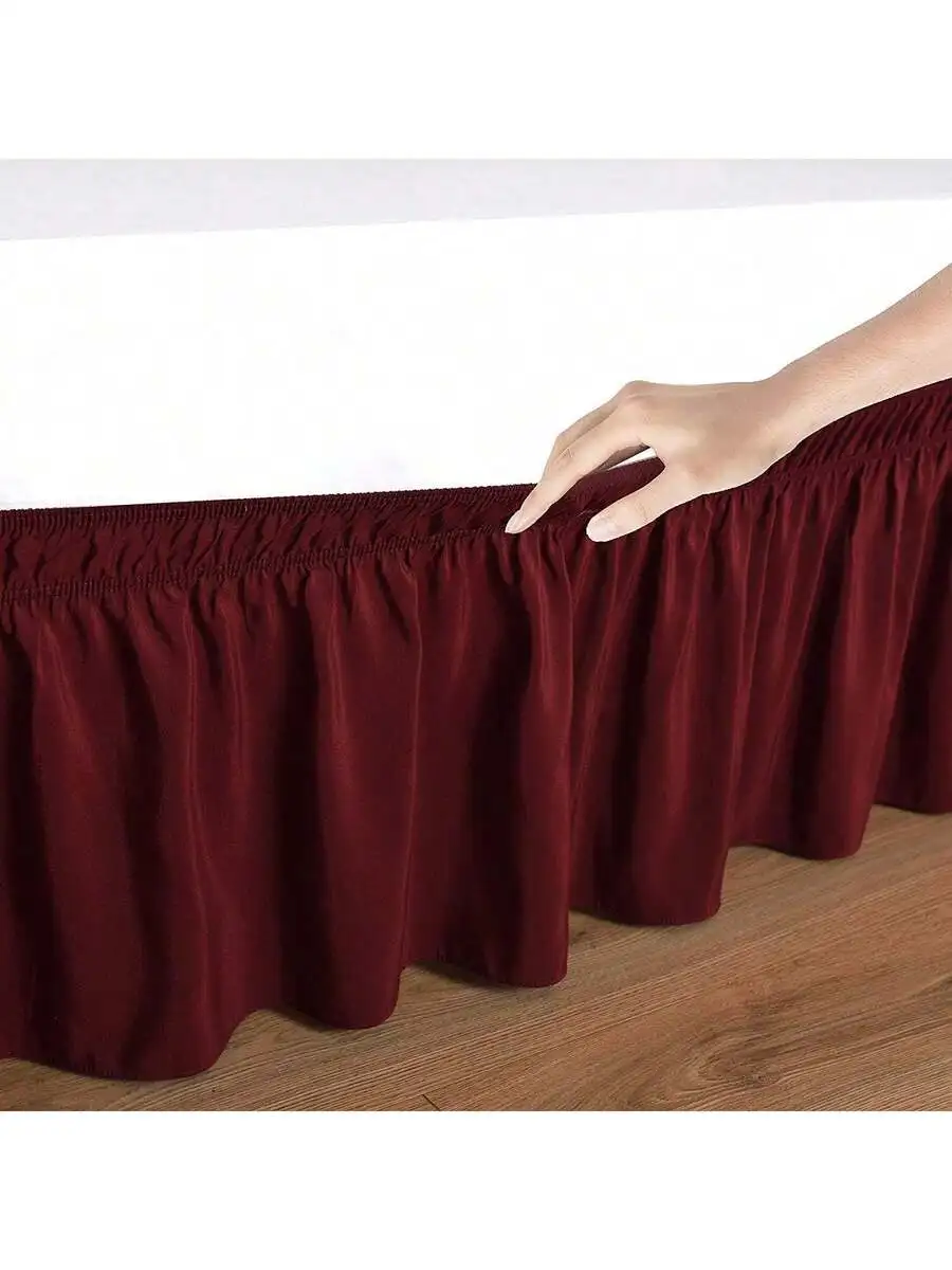 

9 Inch Drop Bed Skirt With Elastic Hem - 650 Thread Count Burgundy Dust Ruffle For California King Bed