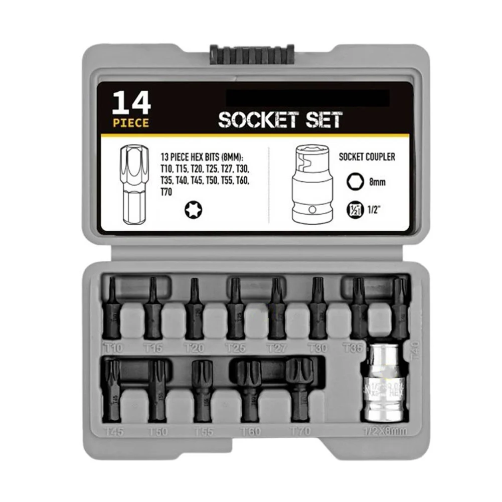 

Vanadium Steel 1 2 Inch Drive 14pcs For Torx Bit Socket Set Screwdriver Automotive Repair Tools Home Repair Tools