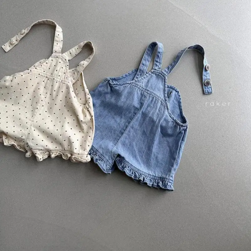 2026 Summer New Girls Cute Lace Overalls Cotton Infant Polka Dot Strap Shorts Baby Girl Denim Jumpsuit Toddler Clothes