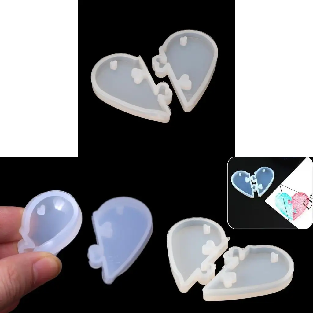 Heart Silicone Mold Lovers Heart Puzzle Pendant Casting Molds