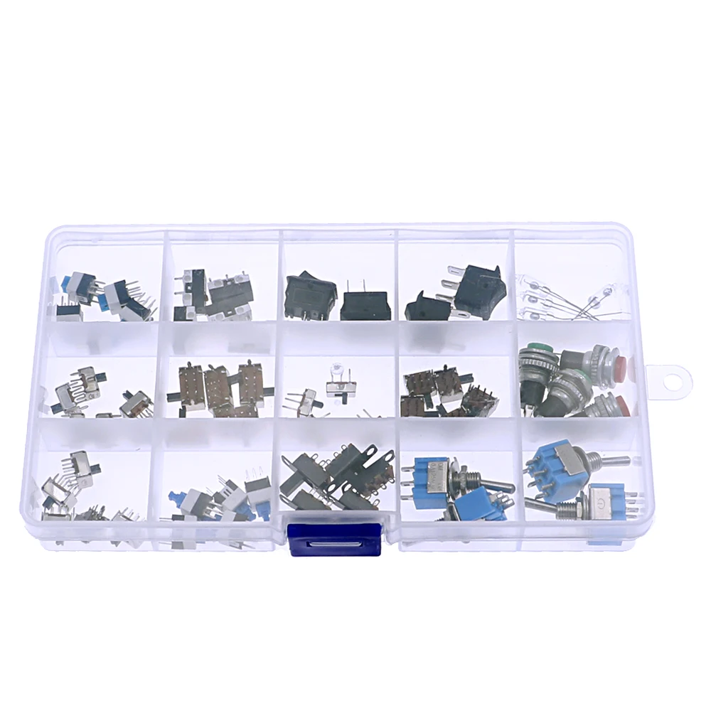 62Pcs 15 values of Tactile Switches Push Button DIP Tact Toggle switch ON-OFF Power Switch Assorted kit