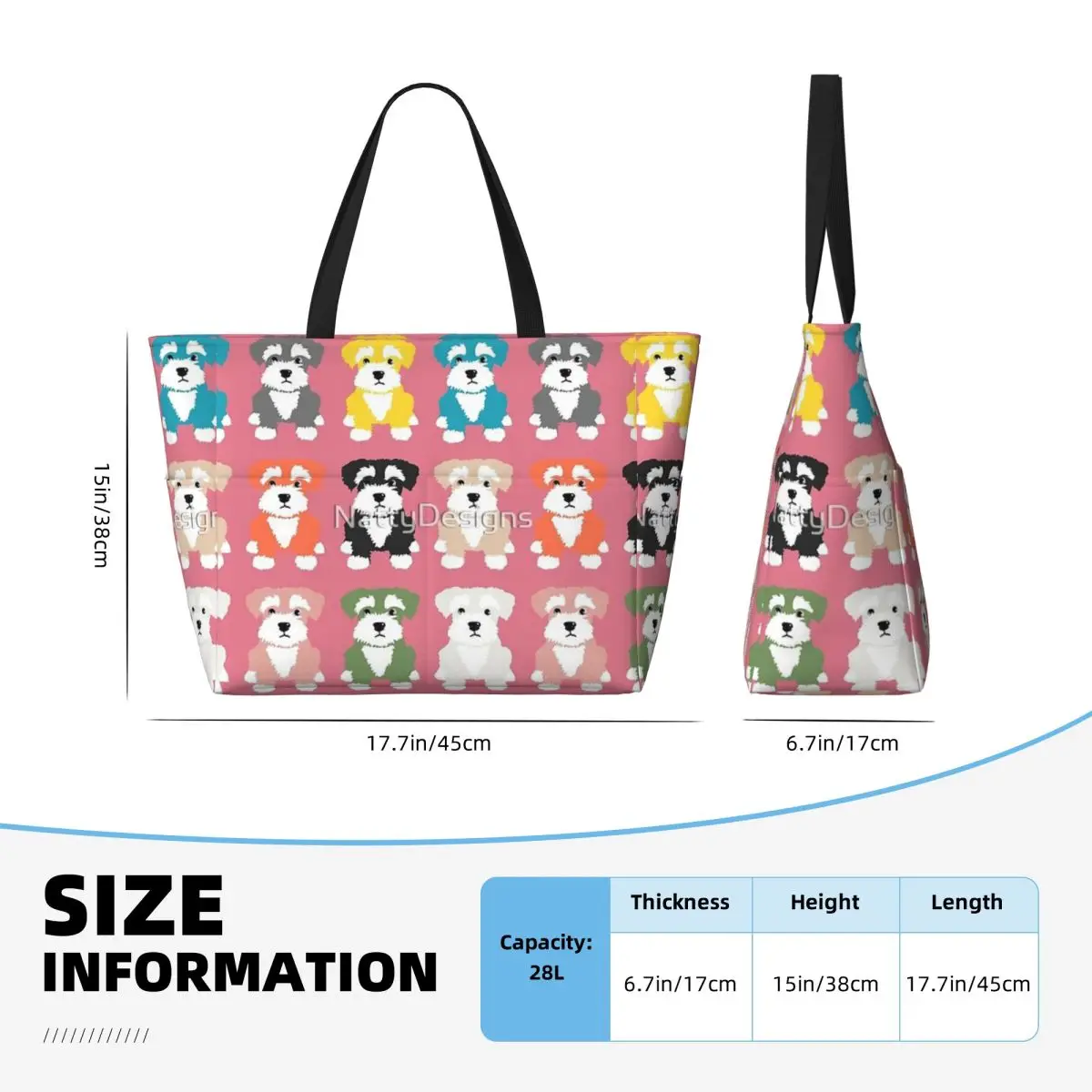 Rainbow Of Miniature Schnauzer Dogs bolsa de viaje para la playa, bolso de mano, bolso de hombro diario de gran capacidad a la moda, patrón multiestilo