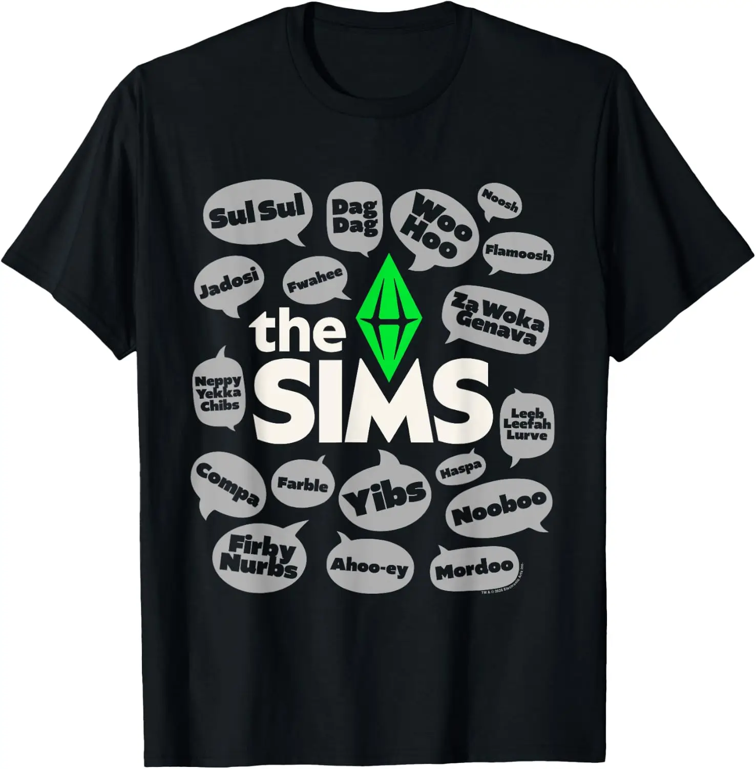 Simlish Speech Bubble Collage Fun Computer Game T-Shirt Premium heavyweight pure cotton—stylish, versatile, and unisex; a perfect Christmas gift suitable for year-round wear.