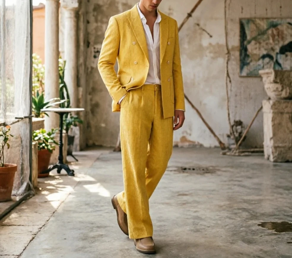 Saliegroen linnen herenpakken, - Men'S Relaxed Formal Wear recensie en prijs