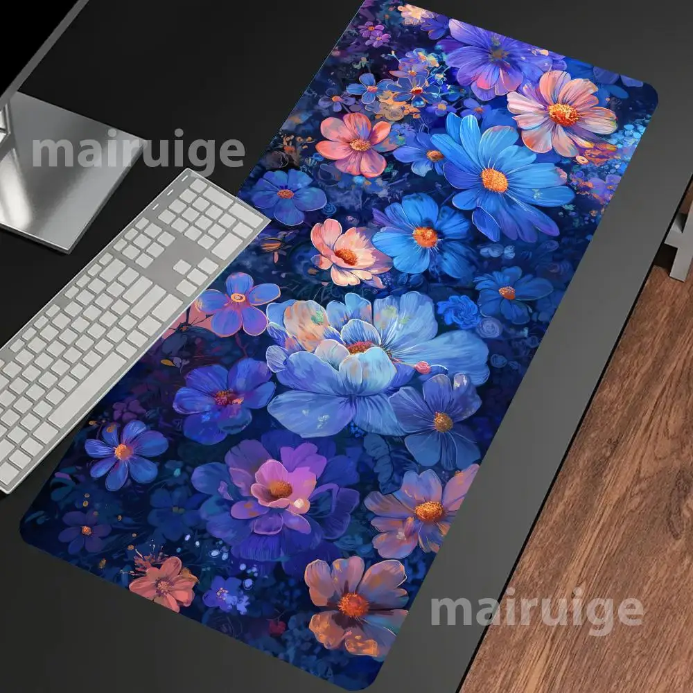 

Floral Art Colorful Mouse Pad Large Computer Office Game Table Mat XXL Rubber Anti-slip Stitch Edge Keyboard Mats Long Desk Pads
