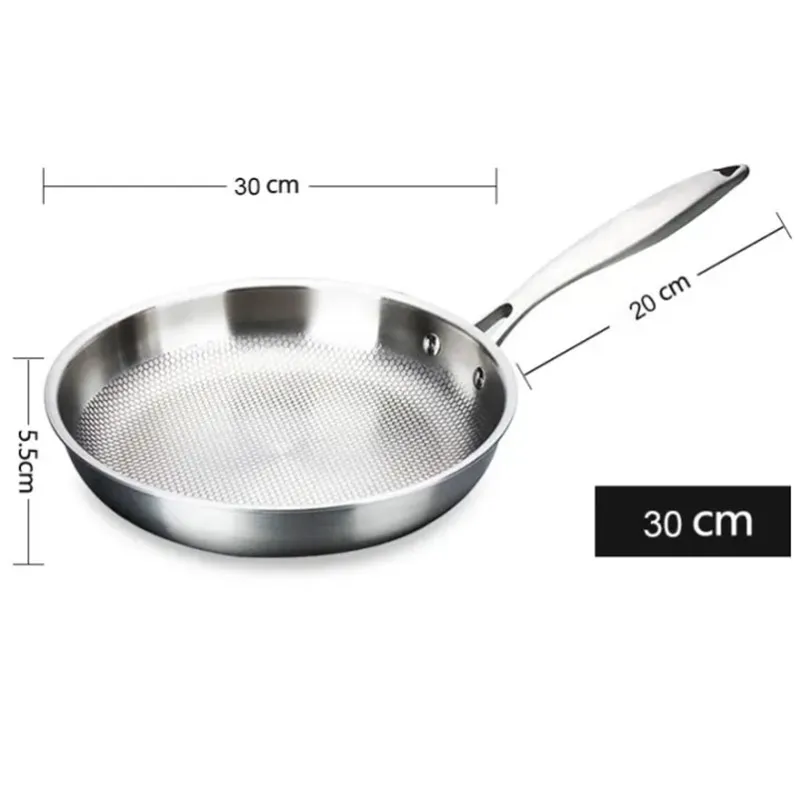 304 Stainless Steel wok Frying Pan Fried Steak Pot Uncoated Kitchen Cookware For Gas Stove Induction Cooker 28/30cm NonStick Pan