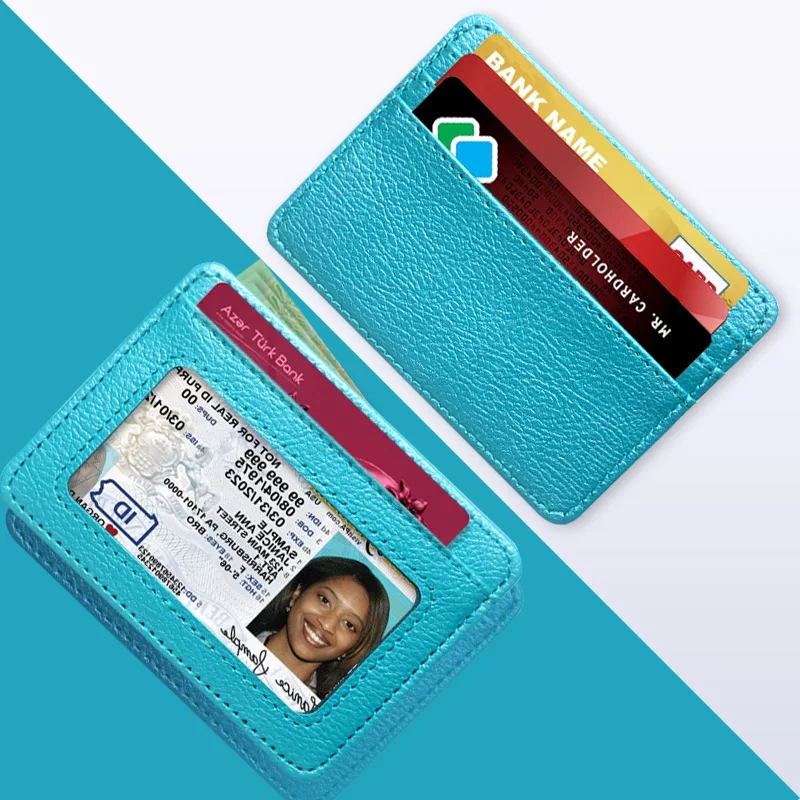 PU leather 5-slot card holder, wear-resistant and scratch-resistant, transparent window visible, ultra-light mini card case