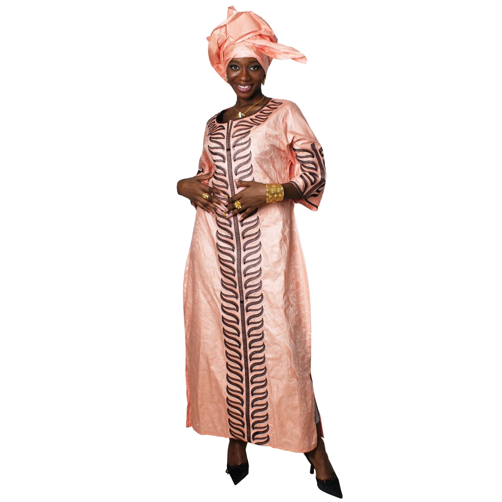 African Plus Size Kaftan Dress Emboridered Full Gown Nightdress Party Casual Dress With Scarf