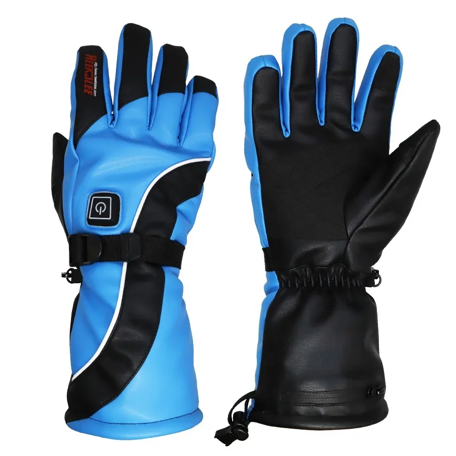 battery electric 2200 mah rechargeable heated winter waterproof leather ski gloves