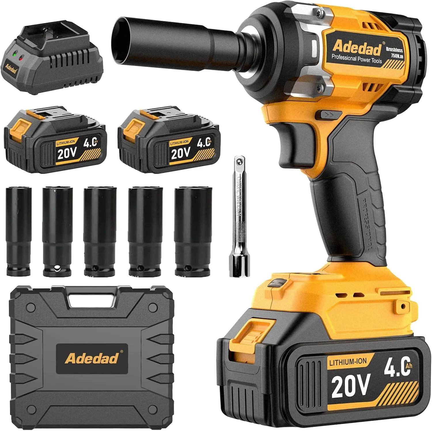 

1/2 inch Brushless Impact Wrench 750N.m(553 Ft-lbs) 20V High Torque Impact Gun with 2x4.0AH Battery and Fast Charger Cordless Im