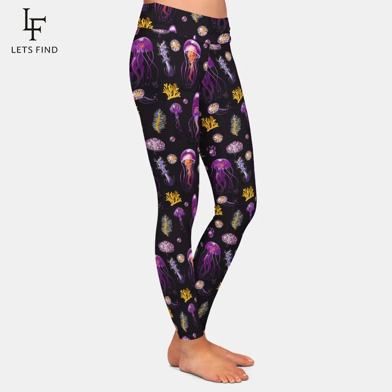 LETSFIND-Leggings de cintura alta para mujer, pantalones con estampado Digital de medusas, Leggings negros informales a la moda, gran oferta