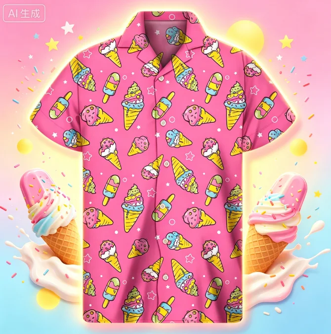 Cartoon Ice Cream 3D Print Hawaiian Shirt Men Summer Street Lapel Shirts Women Short Sleeve Tops Tees Oversized Button Blouse