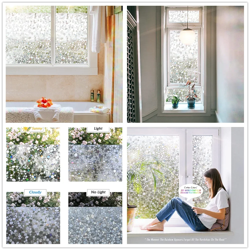 3D Rainbow Window Film Chameleon Decoration for Home Static Cling Non Adhesive Glass Window Sticker Heat Insulation Glass Decals