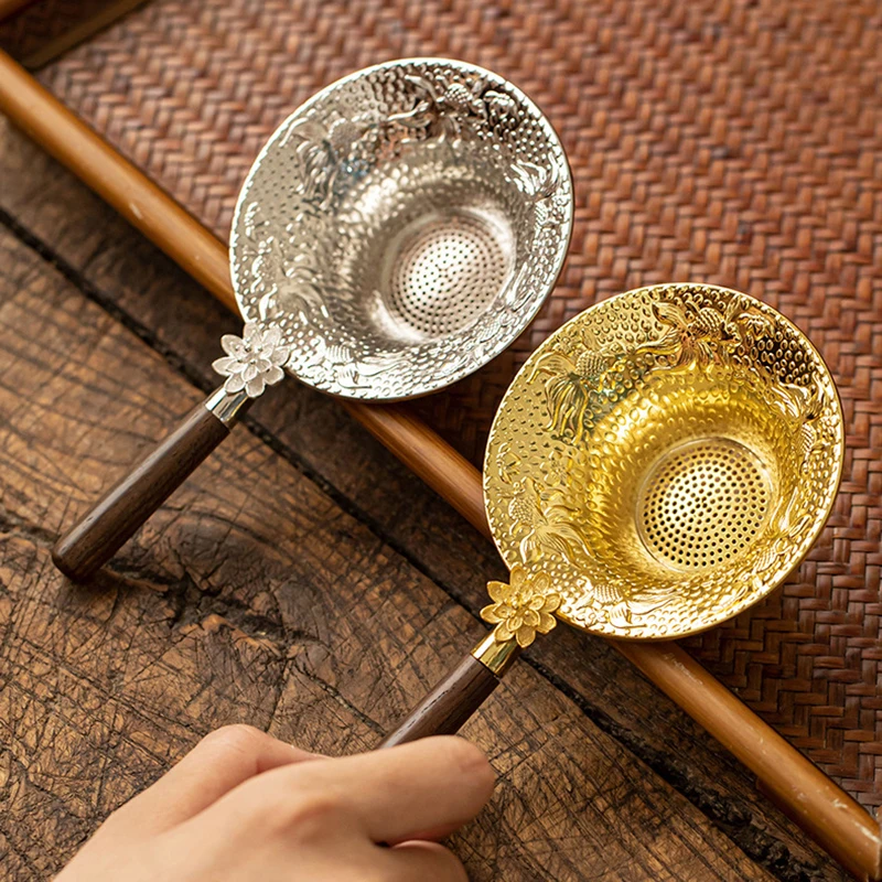 1 Stück Gold-Silberfarbenes Netz-Teesieb aus Edelstahl, Filter-Sieb, Nützliche Tee-Infuser, Teezeremonie-Küchenzubehör