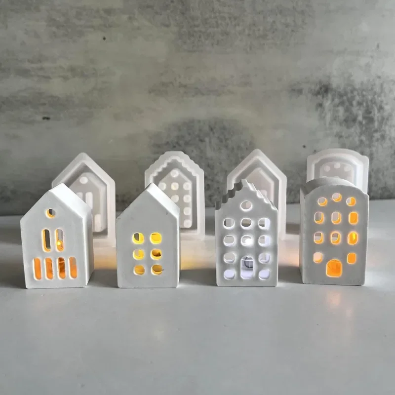 Christmas Small House Silicone Mold 3D Gypsum Aromatherapy Resin Mold Nordic Mini House Festival Decor Pendant Dropping Mold