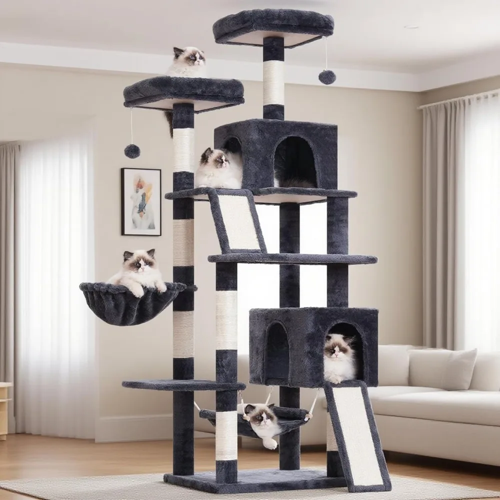 

Cat Tree for Indoor Cats, 71'' (180cm) Multi-Level Cat Tower for Large Adult, Sturdy Cat Tree House with 2 Scratching Boards 7 P