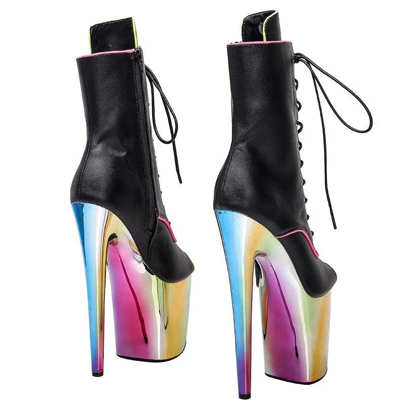 Fashion Women 20CM/8inches PU Upper Plating Platform Sexy High Heels Boots Pole Dance Shoes 322