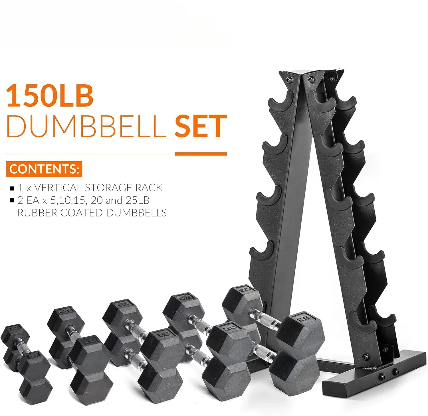 Coated Hex Dumbbell Set with A Frame Storage Rack Non-Slip Hex Shape for Muscle Toning, Strength Building & Weight Loss