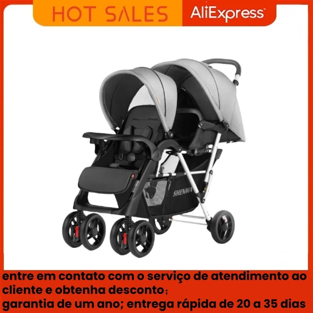 Carrinho de bebê duplo, carrinho de gêmeos leve e dobrável, carrinho de bebê duplo para 2 crianças
