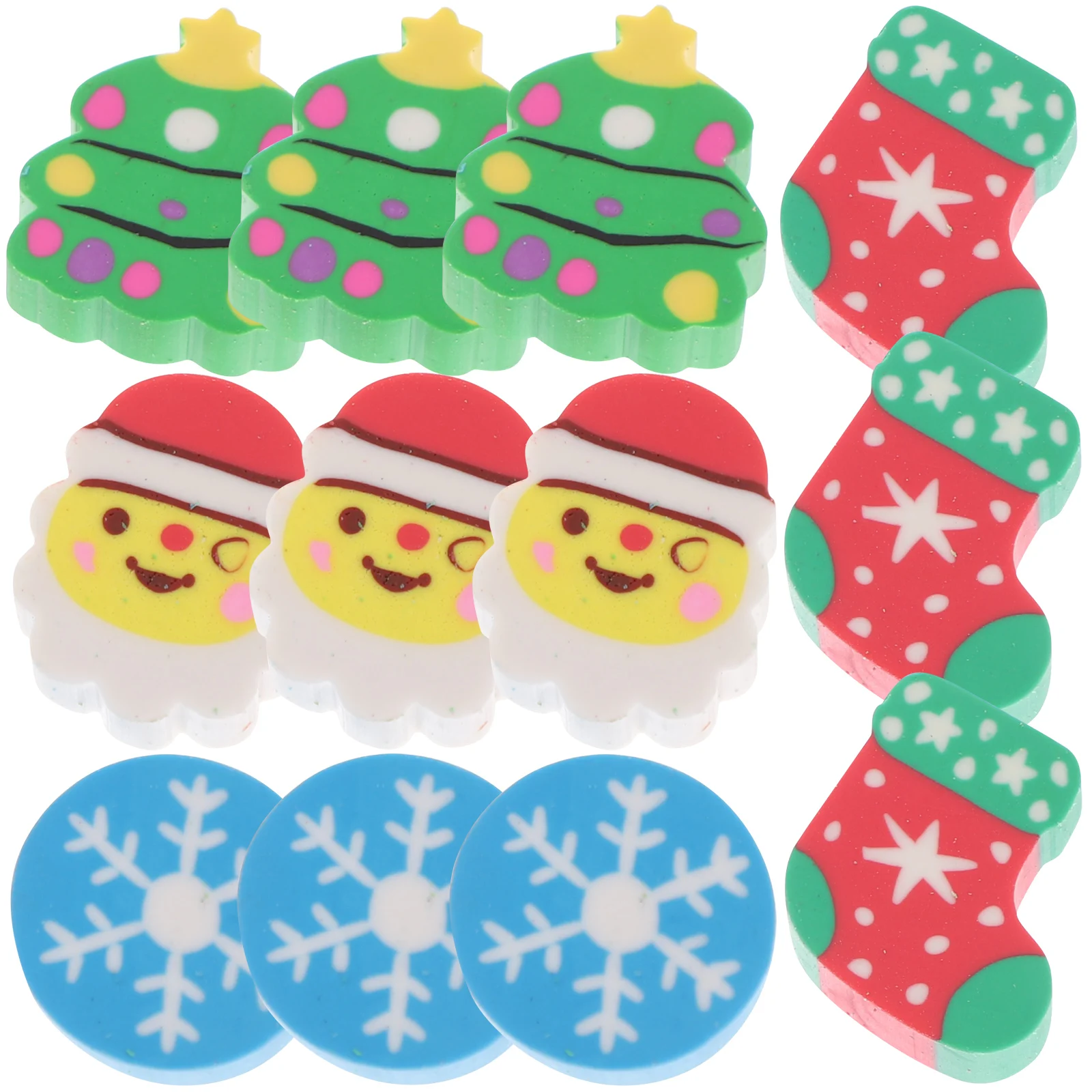12pcs Christmas Stationery Eraser 3 Boxes Cartoon School Supplies For Kids Students Writing Drawing Gift Child Pencil