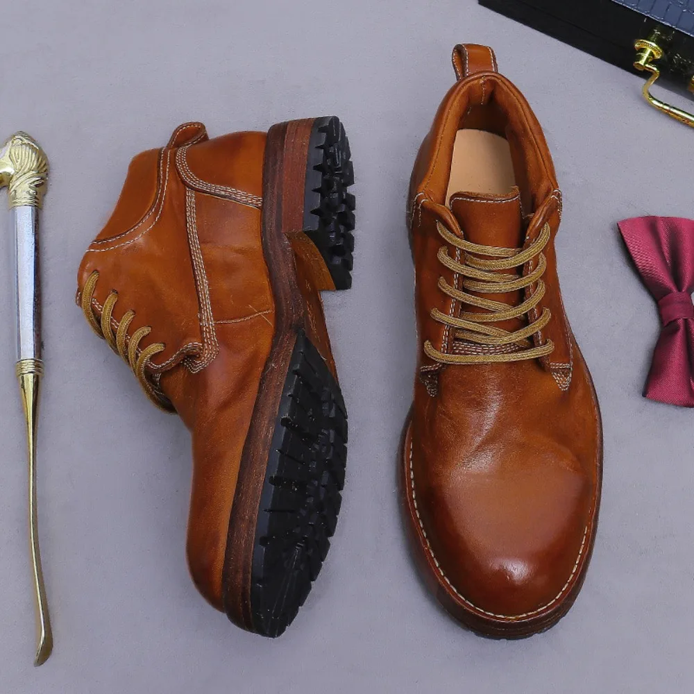 

High-end Leather Bottom Men's Retro Fashion Old Horse Leather Versatile Fashion Classic Simple Advanced Stitching Durable Wear