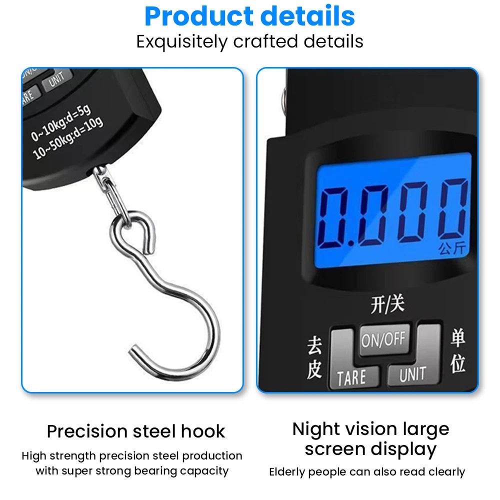 Imagem -04 - Led Electronic Digital Crane Scale Gancho Pendurado Dupla Precisão Peso Scalesled Balance Apto para Viagens Bagagem Pesca 50kg 10g