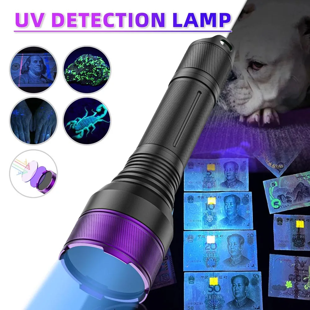 40W quad core LED 365nm UV Flashlight Blacklight Rechargeable Curing Cat Dog Stain Marker Ore Money Scorpion fluorescent Check