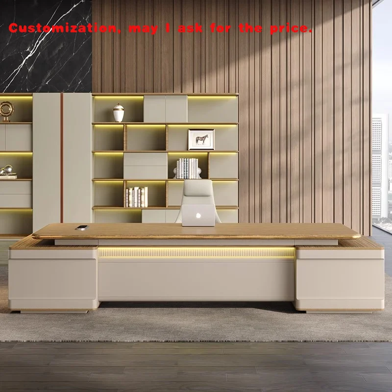 

custom.Light Luxury High-End Desk and Office Chair Set Large Executive Desk with Simple Modern Design Panel Wood Style