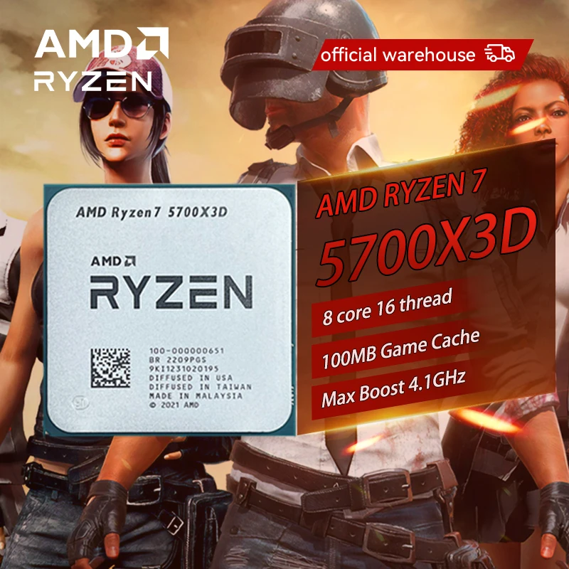 AMD RYZEN™100% новый игровой процессор 7 5700X3D, 8 ядер, 16 потоков, 4,1 ГГц, 7 нм, 100 Мб, Кэш-память для игр, разъем AM4