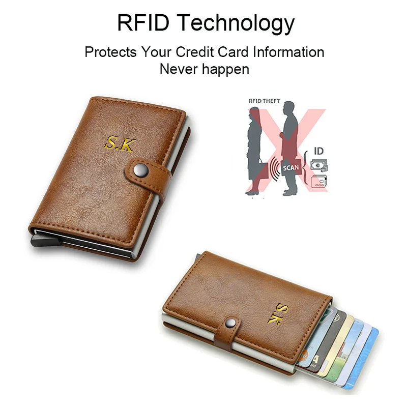 Porte-cartes de crédit gravé personnalisé pour hommes, initiales personnalisées, nom bricolage, portefeuilles en cuir de fibre de carbone Rfid, cadeaux pour hommes