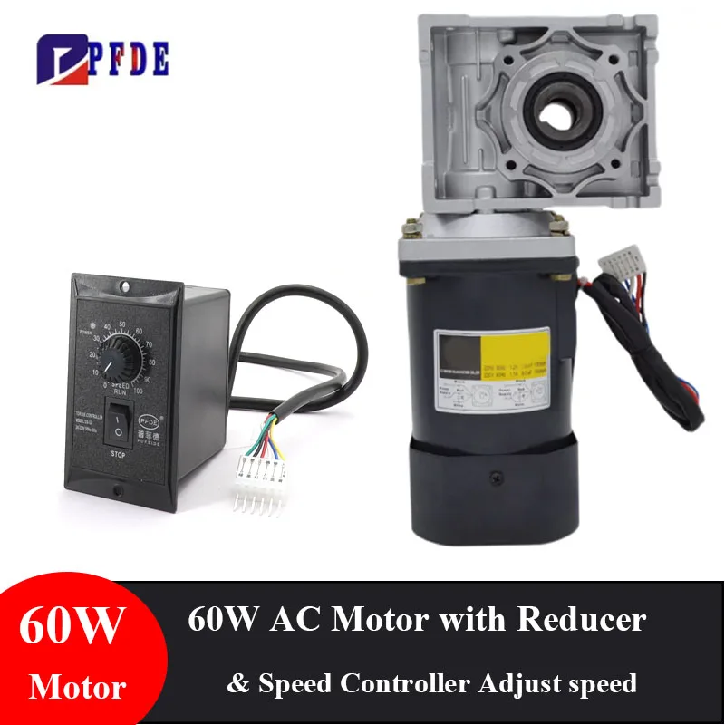 

High Torque 60W AC Asynchronous Reduction Motor+Turbo Worm Gearbox with Speed Controller Adjustable Forward and Reverse Motors