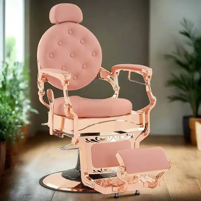 

Pink Retro Barber Chair Multipurpose Hydraulic Slant Chair Salon Beauty Spa Chair