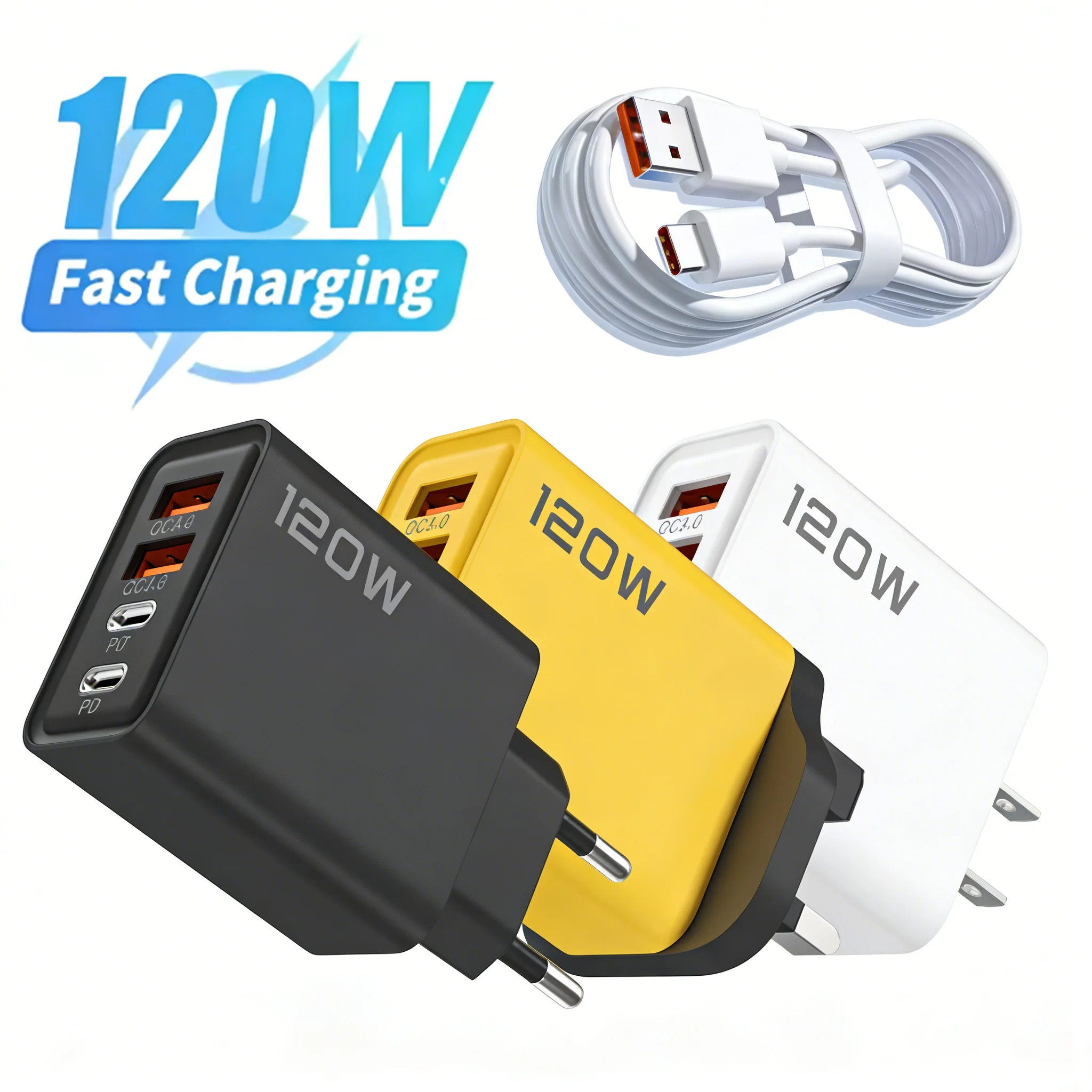 4in1 120W High Power Fast Phones Charging USB-C Charger Home High Speed Charger Portable Power Adapter For iPhone Samsung Xiaomi