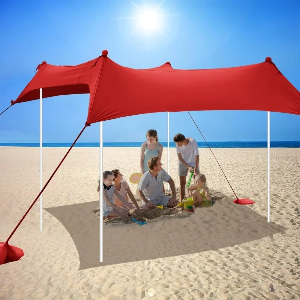 FamiLy Beach Tent Canopy Sun Shade Portable 10×10FT, Large Wind Resistance Beach Sun Shelter Easy Setup with Packable Canopy