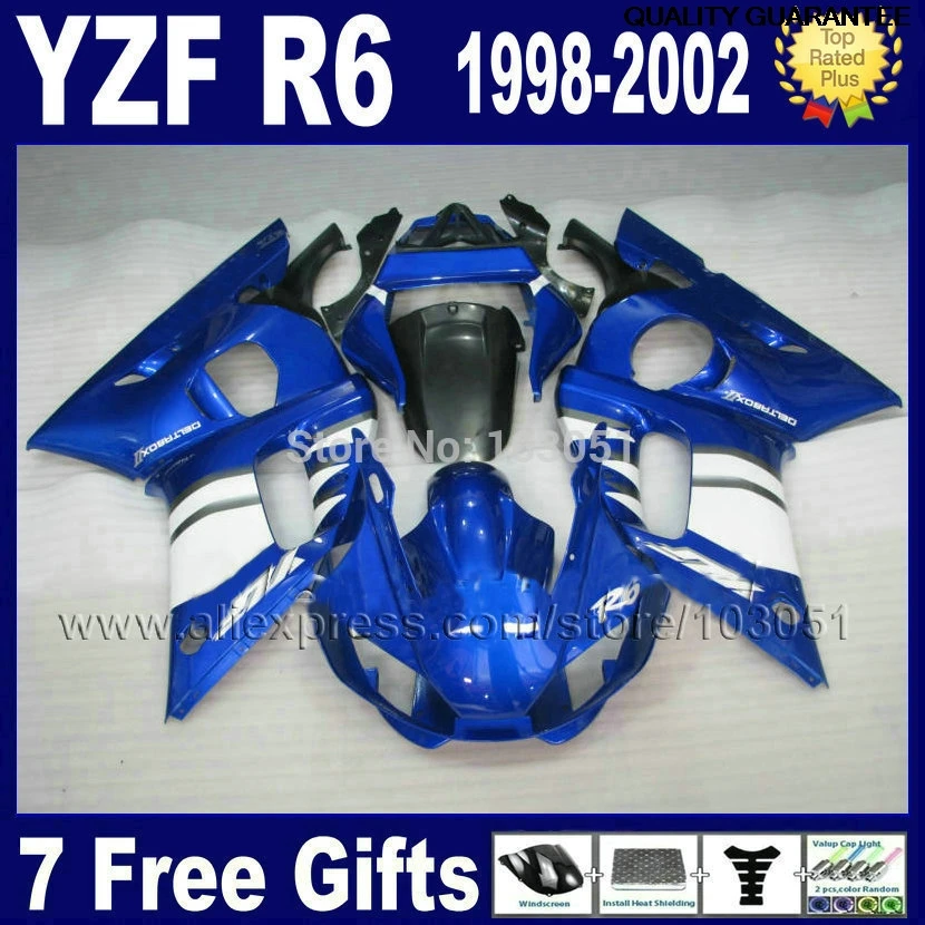 

New Custom ABS fairing set for YAMAHA 1998 YZF R6 1999 2000 2002 blue white R6 98 99 00 01 02 body repair Fairings kit