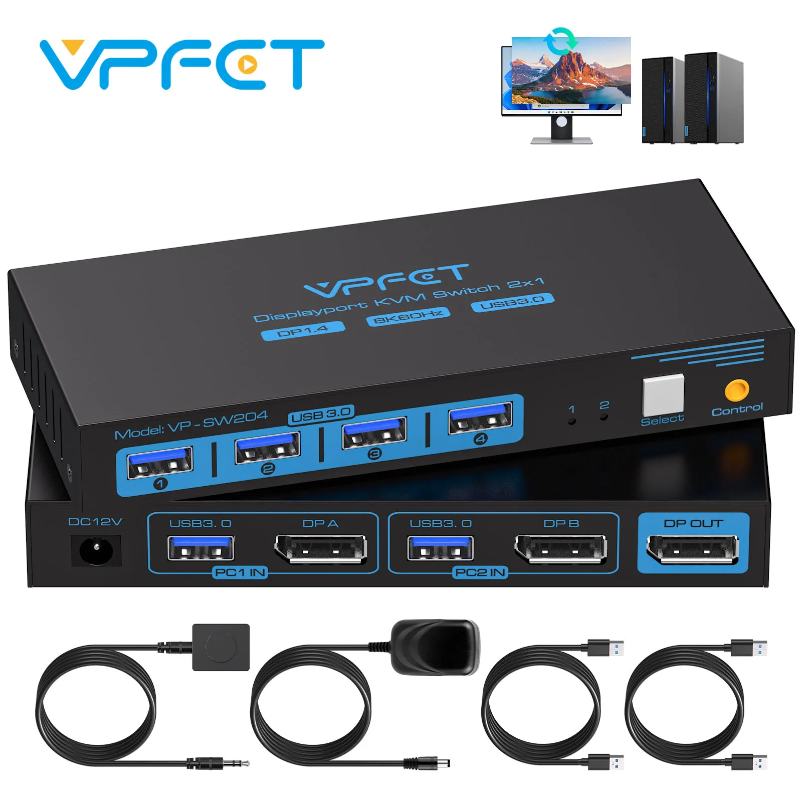 switch-kvm-displayport-2-in-1-out-8k@60hz-commutatore-dp-kvm-per-2-computer-che-condividono-1-monitor-con-4-porte-usb-30-per-windows-e-macos